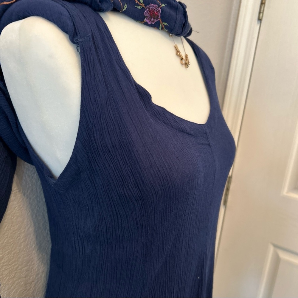 Navy Blue Embroidered Floral Dress Two Piece Long Sleeve M Cottage Boho Navy - Picture 14 of 16